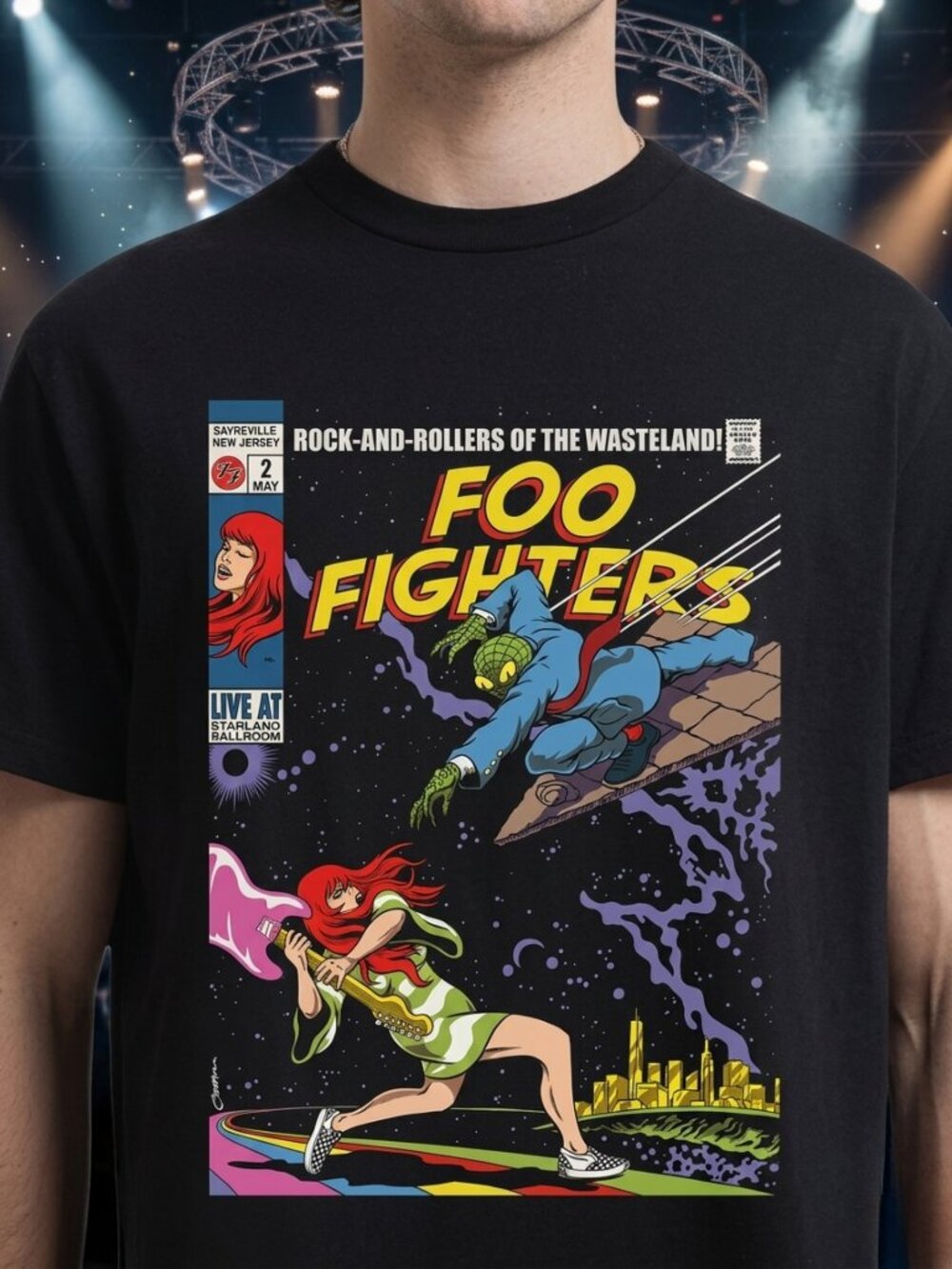 Foo Fighters Vintage Comic Rock Band Graphic Tee Y2K Concert Shirt